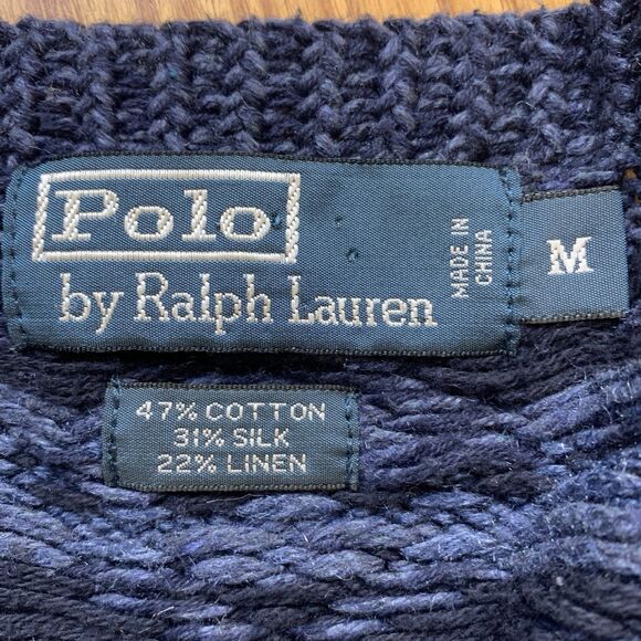 VTG Polo Ralph Lauren Sweater Mens M Blue Fair Isle Silk Linen Cotton Knit 90s - Picture 5 of 7